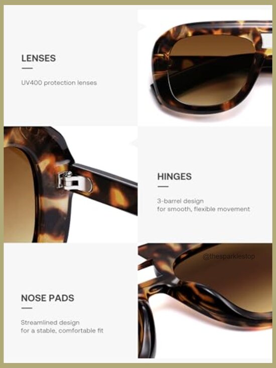 Retro Oversized Aviator Sunglasses, Plastic Frame, UV400 Protection
